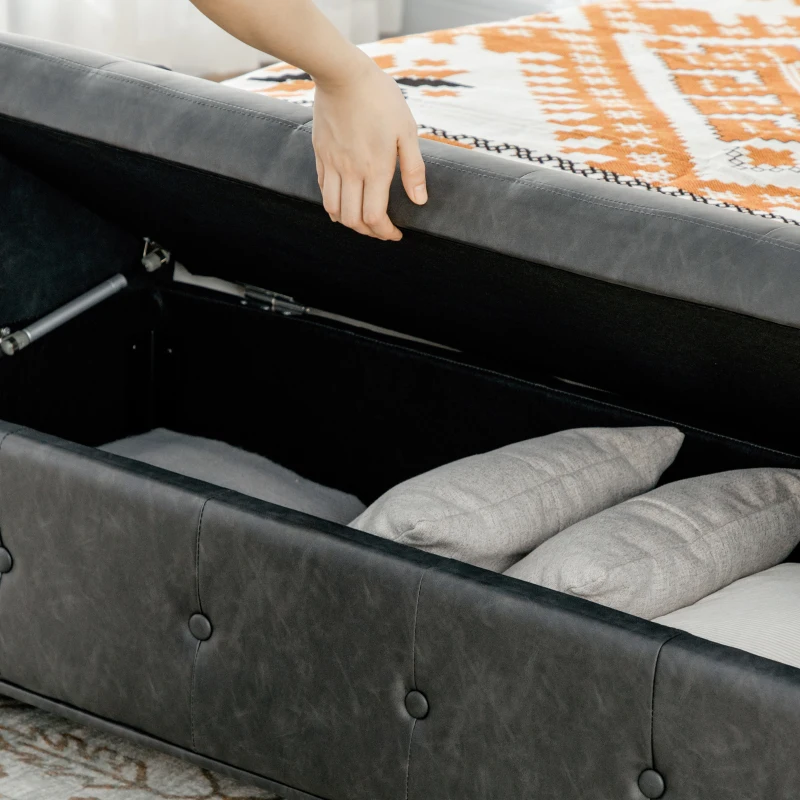 HOMCOM Sitzbank mit Stauraum, eleganter Kunstlederbezug, Soft-Close-Scharniere, dunkelgrau, 139 x 49 x 68cm