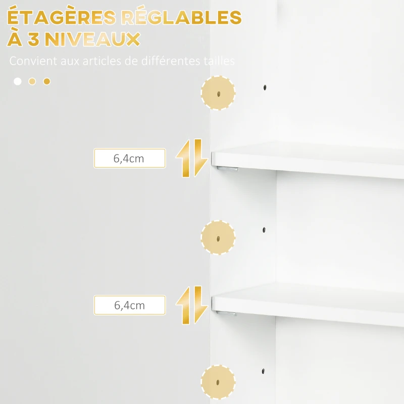 kleankin Armoire murale de salle de bain, armoire à pharmacie murale meuble de rangement avec étagère réglable