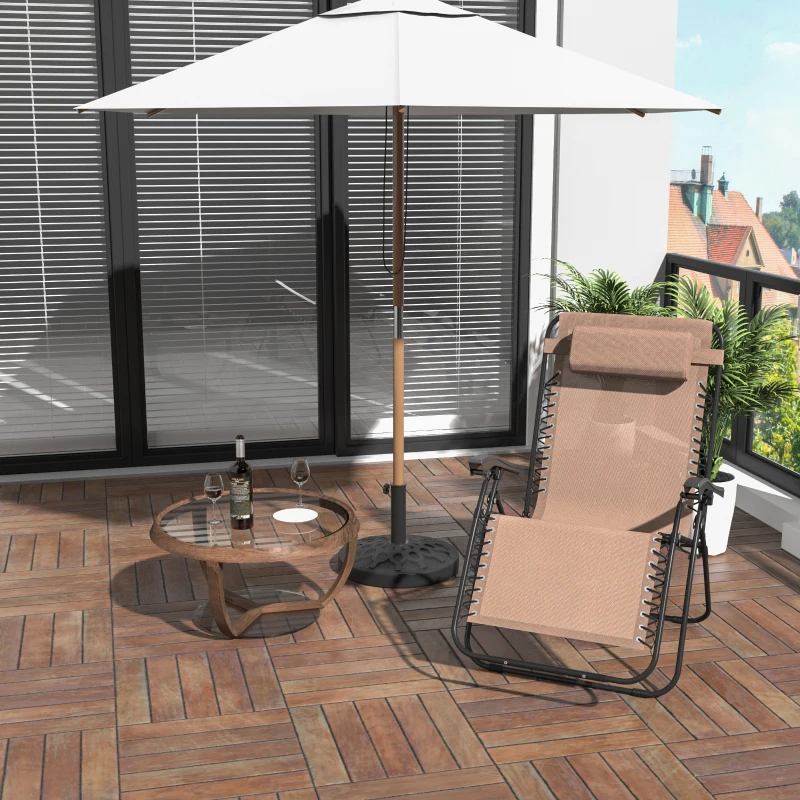 Outsunny Tumbona Plegable de Jardín Silla Gravedad Cero Sillón de Playa Relajante Texteline Marco Acero Carga 120kg 90x65x110 cm Beige
