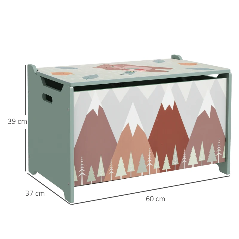 ZONEKIZ Cajas de Juguetes para Niños de 3 a 8 Años Cajas de Almacenamiento con 2 Asas y Estampado de Osos 60x37x39 cm Verde