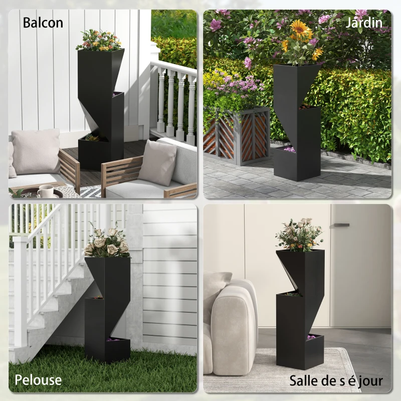 Outsunny Pot de fleurs Pots pour Plantes d'intérieur avec trous de drainage en métal dim. 30L x 30l x 100H cm noir