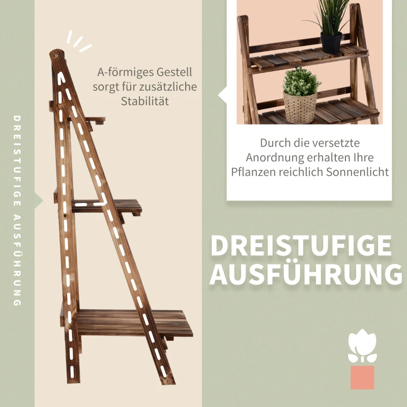 Outsunny Pflanzentreppe Blumenbank Blumentreppe Blumenregal Pflanzregal Blumenständer 3 Stufen Tannenholz Dunkelbraun 60 x 37 x 93 cm