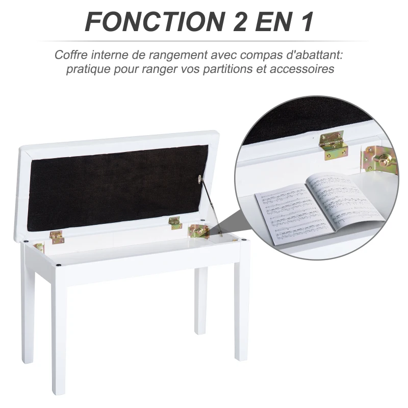 Homcom Banquette pour Piano Simili Cuir et Bois Blanc 76 x 36 x 50 cm
