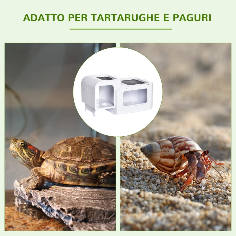 PawHut Terrario per Tartarughe d'Acqua con Vasca per Tartarughe, Ciotole e Finestre, 47x28x25cm - Bianco