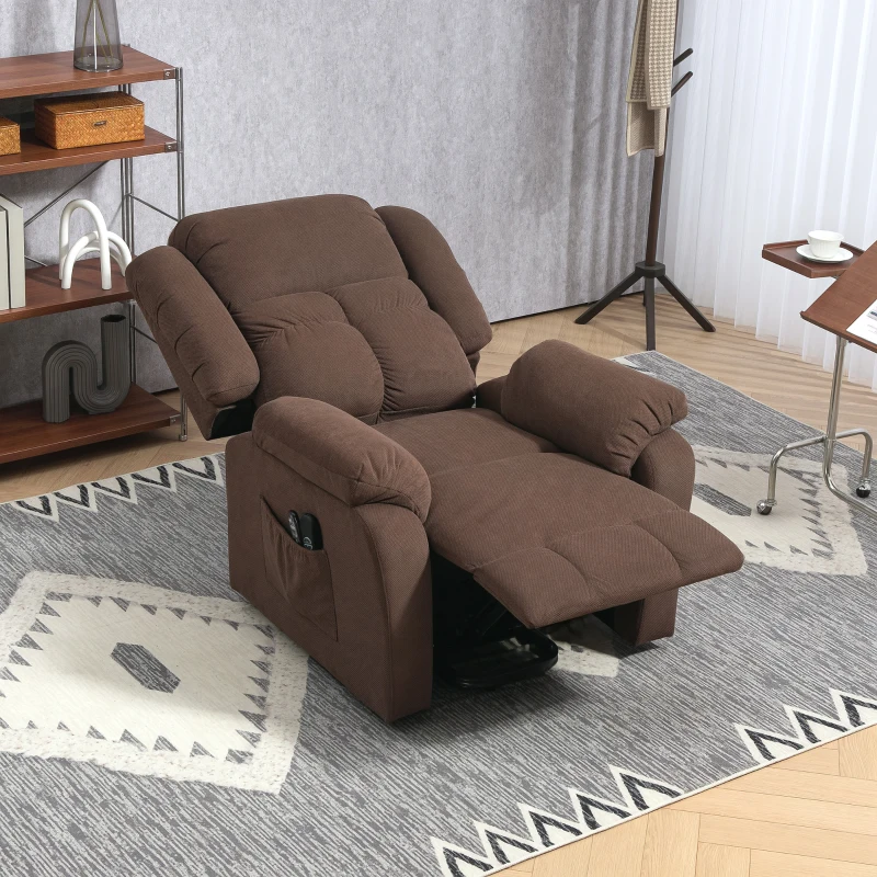 HOMCOM Aufstehsessel mit Massagefunktion und Lendenheizung, Recliner-Sessel mit Fernbedienungen und Seitentaschen, Dunkelbraun(m-9)