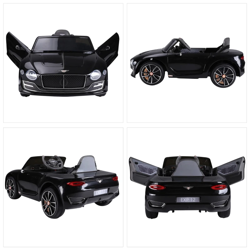 HOMCOM Macchina Elettrica per Bambini Bentley GT 6V, con Doppi Motori, Auto Elettrica per Bambini con Telecomando, Clacson, Suoni, Fari e 2 Portiere Apribili, 2.5-5 km/h, per 3-5 Anni, Nero