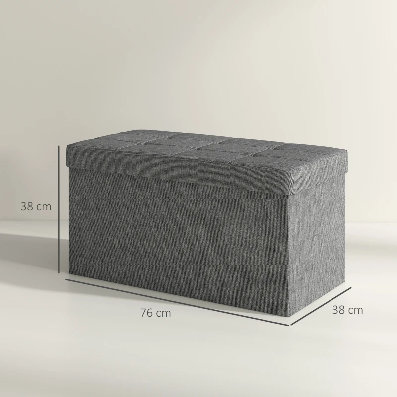 HOMCOM Baúl de Almacenaje para Dormitorio Plegable 84L Tapizado de Lino Sintético con Tapa para Salón 76x38x38 cm Gris Oscuro