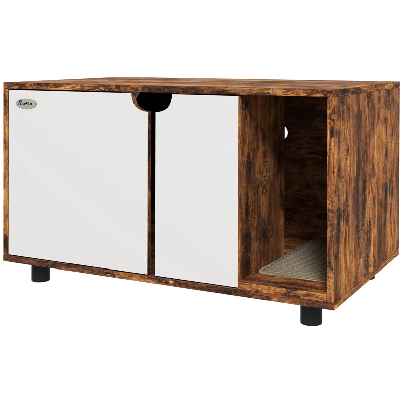 PawHut Hidden Cat Litter Box Furniture, with Sand Drain Pad - Rustic Brown