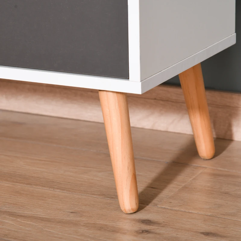 HOMCOM Sideboard Floor Cabinet Storage Cupboard with Drawer and Solid Wood Legs for Bedroom, Living Room, Entryway, Grey