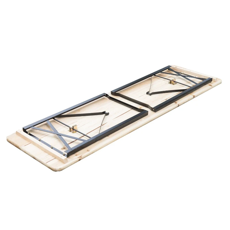 Outsunny Conjunto Mesa y 2 Bancos Plegables de Jardín Muebles para Camping Picnic Mesa de 180x50x75 cm y Asiento de 180x25x45 cm Madera y Negro