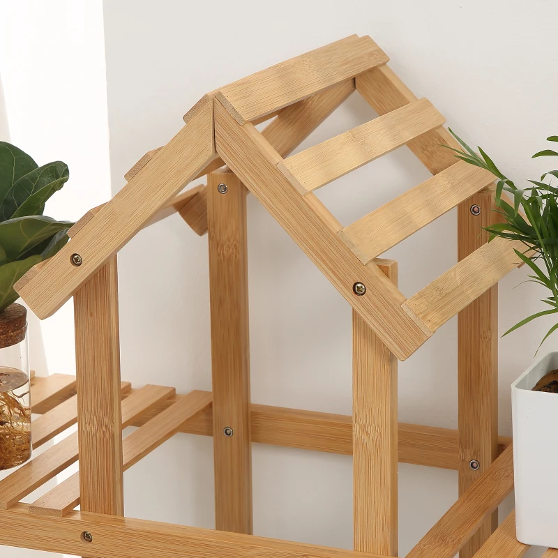 Outsunny Étagère à plantes en bambou étagère à fleurs support de pots de fleurs 4 niveaux de rangement 96 x 25 x 127 cm naturel