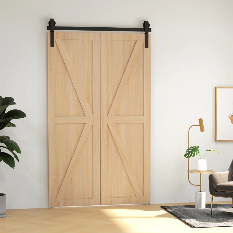 HOMCOM 4FT/122CM Herrajes para Puerta Corredera Plegable para 2 Puertas con Riel para Granero Negro(m-2)