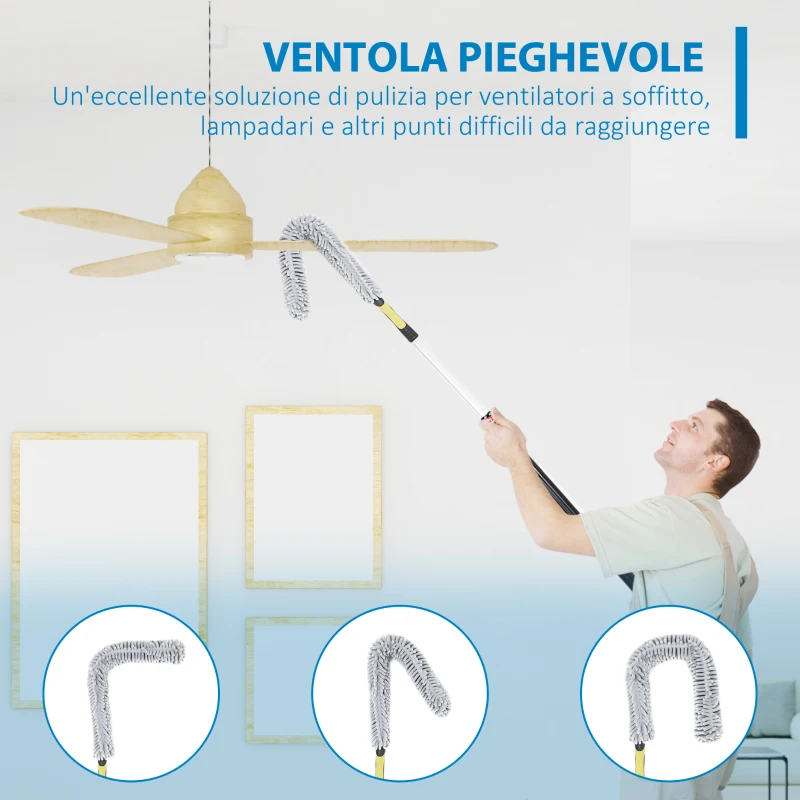 HOMCOM Kit per Pulizia della Casa con Asta, Spolverino per Ragnatele, Spolverino in Microfibra e Spolverino per Ventilatore