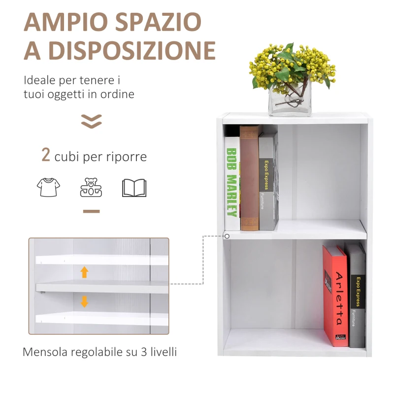 HOMCOM Libreria Bassa in Legno, Mobiletto Multiuso Design Moderno Bianco con Ripiano Regolabile 40x24x61cm