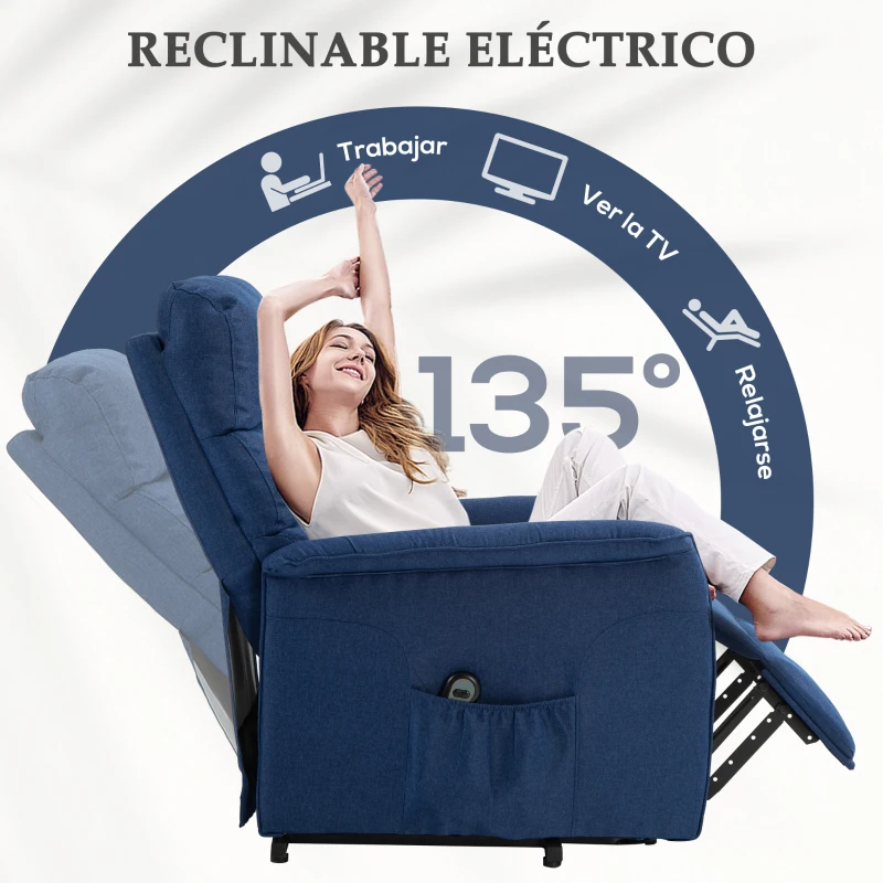 HOMCOM Sillón Relax Reclinable Eléctrico Levanta Personas con Mando a Distancia y Bolsillo Lateral Sillón Elevador Azul Oscuro