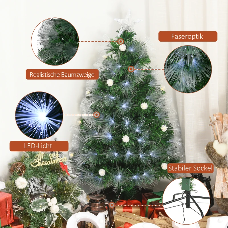 HOMCOM künstlicher Weihnachtsbaum mit Fernsteuerung LED-Leuchten Christbaum Tannenbaum PVC Metall Grün+Weiß Ø75 x 150 cm