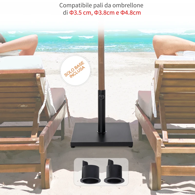 Outsunny Base per Ombrellone Quadrata da 18kg per Pali da Ø3/3.5/3.8 cm, 45x45x39 cm, Nero