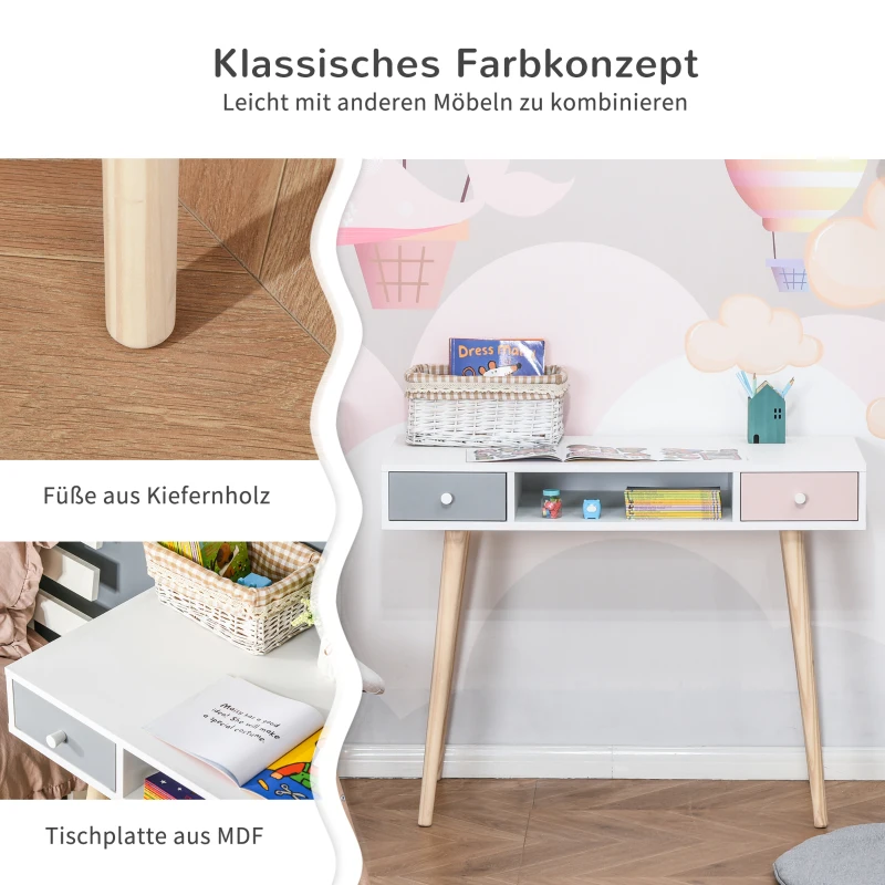 HOMCOM Kinder Schreibtisch mit Schublade mehrfarbig Kindertisch mit Kieferfischbeine 100 x 48 x 76,5 cm