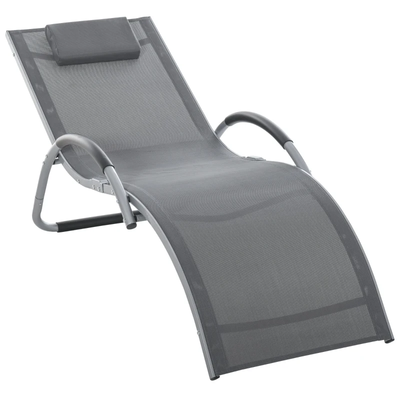 Outsunny Sun Lounger Reclining Chair Portable Armchair with Pillow for Garden Patio Outside Aluminium Frame, Dark Grey