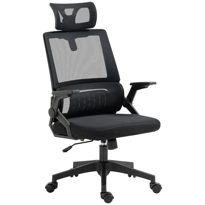 Vinsetto Silla de Oficina de Malla Silla de Escritorio Giratoria Altura y Reposacabezas Ajustable 60x61x104,5-121,5 cm Negro