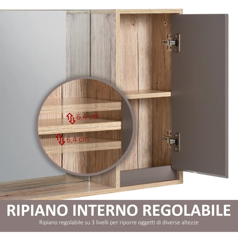 HOMCOM Armadietto Pensile per il Bagno Grigio e Rovere, 57 x 14.2 x 49.2cm