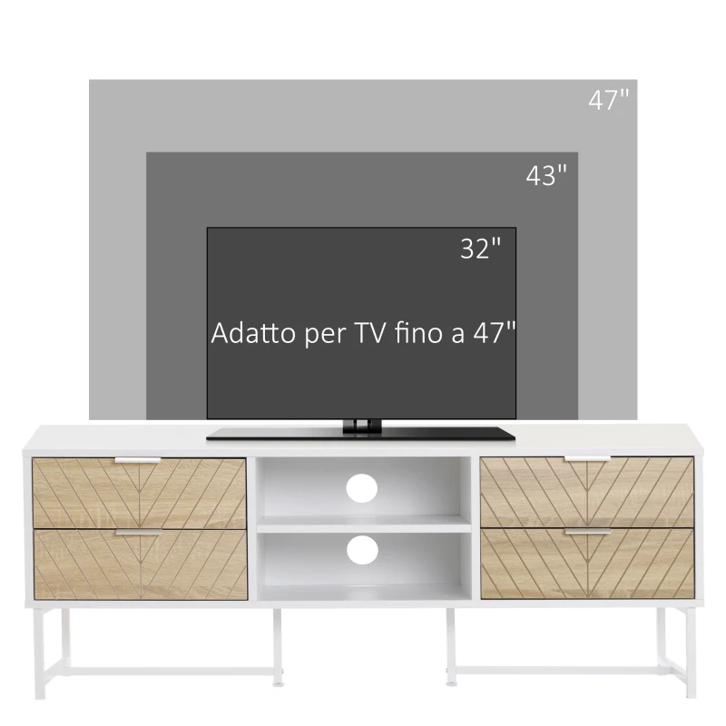 HOMCOM Mobile Porta TV fino a 47", Mobiletto Basso con Cassetti, Mobiletto da Salotto in Legno, 120x39x48cm, Bianco e Rovere