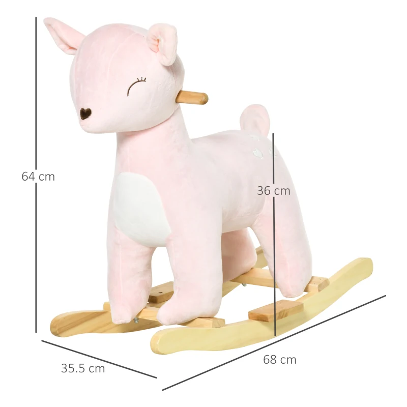 HOMCOM Cavallo a Dondolo per Bambini 36-72 Mesi, Gioco Cavalcabile per Bambini a Forma di Cervo con Suoni in Peluche Rosa, 68x35.5x64cm