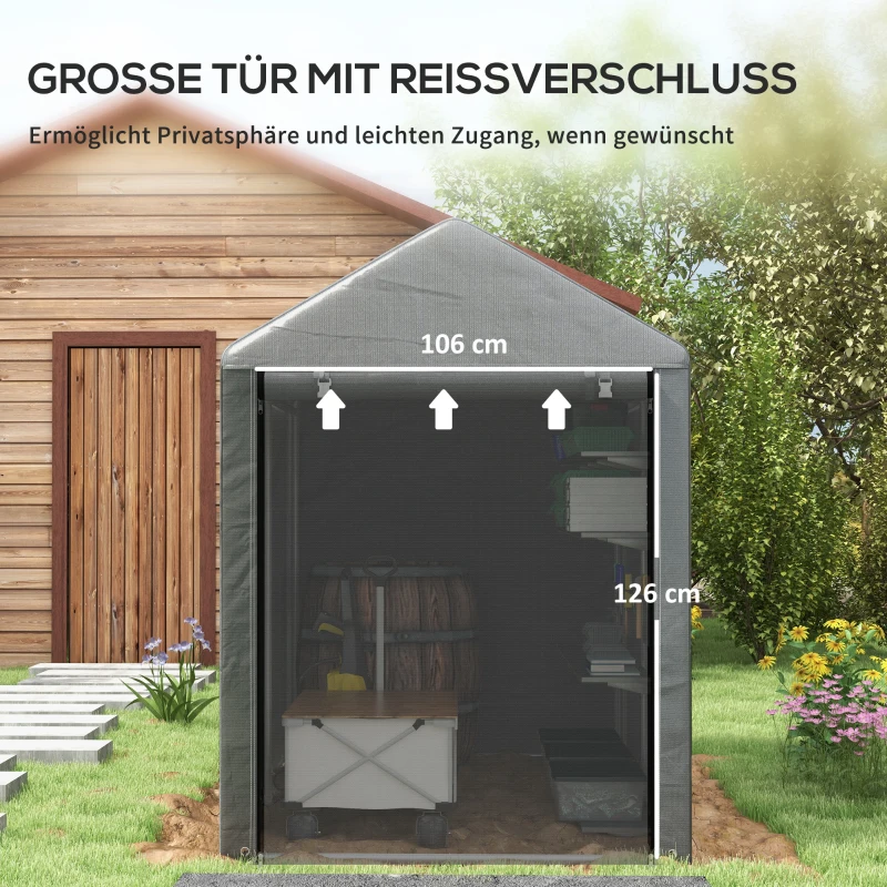 Outsunny Gartenschuppen, Lagerzelt, robust & wetterfest, Stahlrahmen, 1,2x1,8x1,6m, Dunkelgrau(m-6)