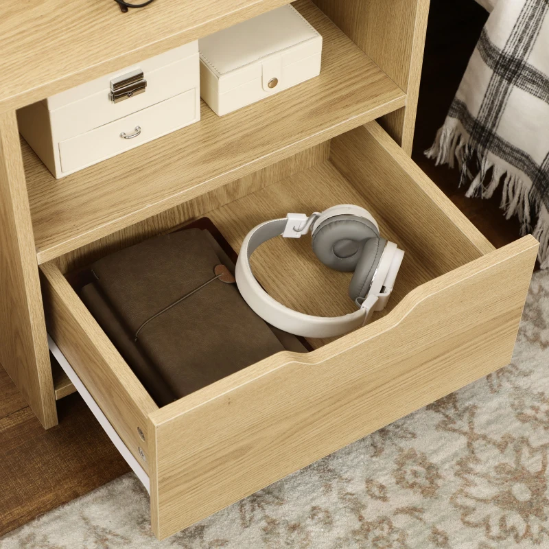 HOMCOM Mesita de Noche Mesilla de Noche Moderna con Cajón y Estantes de Almacenamiento para Salón Dormitorio 45x35x73cm Natural