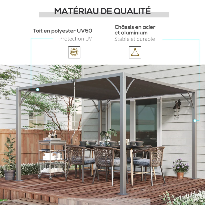 Outsunny Pergola 3 x 3 m bioclimatique pergola avec lames orientables style contemporain UV 50+ aluminium - gris(m-5)