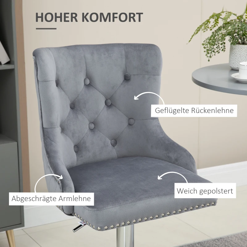 HOMCOM Barhocker, Sitzhocker, 2er-Set, höhenverstellbar, drehbarer Sitz, Fußstütze, Stahl, grau, 46 x 55 x 123cm