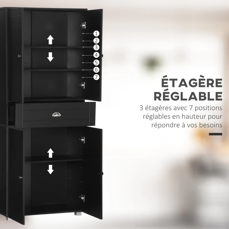 HOMCOM Buffet de cuisine armoire de cuisine contemporaine multi-rangements 4 portes + grand tiroir dim. 76,2L x 40P x 184H cm MDF noir