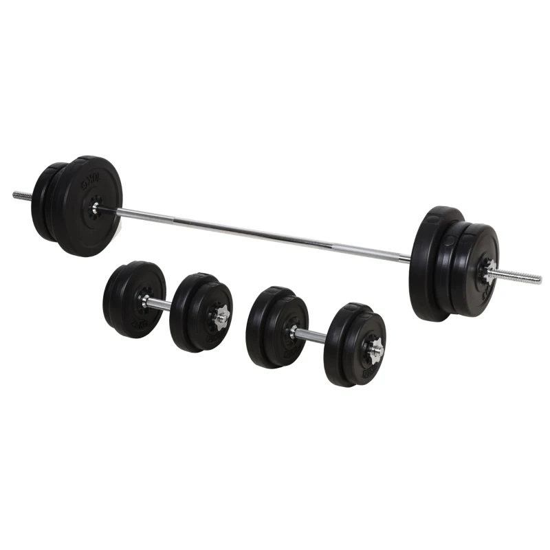 HOMCOM Juego de Pesas de 55 kg con Mancuernas y Barra Pesos Ajustables 2 en 1 con Discos Barra de 170 cm para Culturismo Entrenamiento Fitness en Hogar Gimnasio Negro