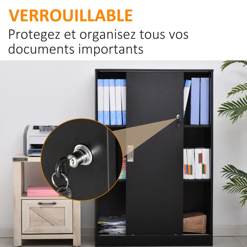 HOMCOM Armoire de Bureau 2 Portes coulissantes verrouillables dim. 80L x 40l x 120H cm 2 étagères Panneaux Particules Noir
