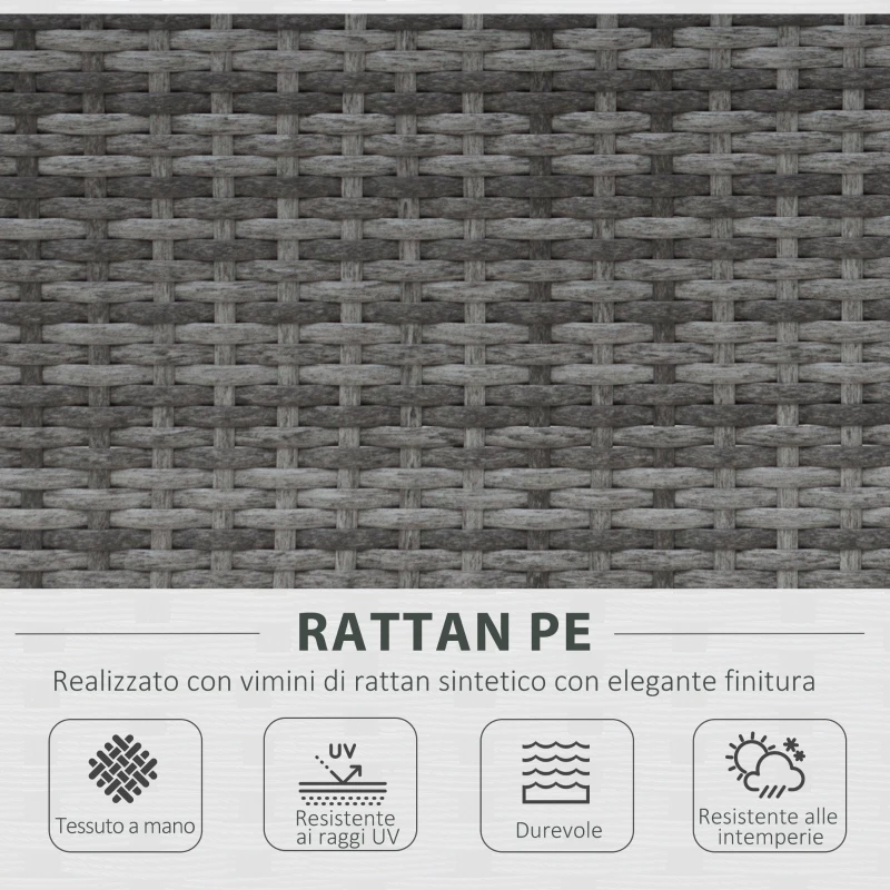 Outsunny Set 4 P.zi Mobili da Giardino in Rattan (PE), Salotto da Esterni con Tavolo, 2 Sedie, Divano due posti, Grigio