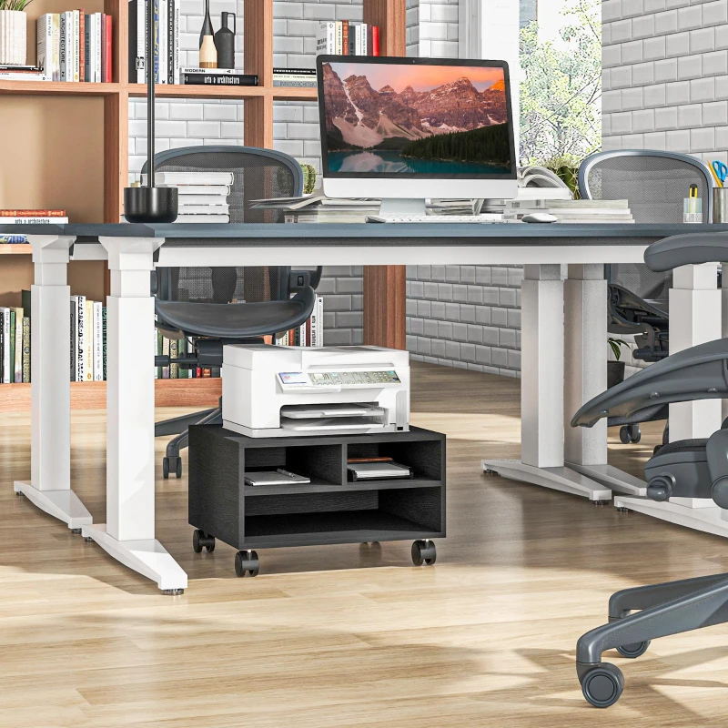 HOMCOM Mobile Porta Stampante a 2 Ripiani in Legno con Ruote per Ufficio e Studio, 47x40x22.5cm, Nero