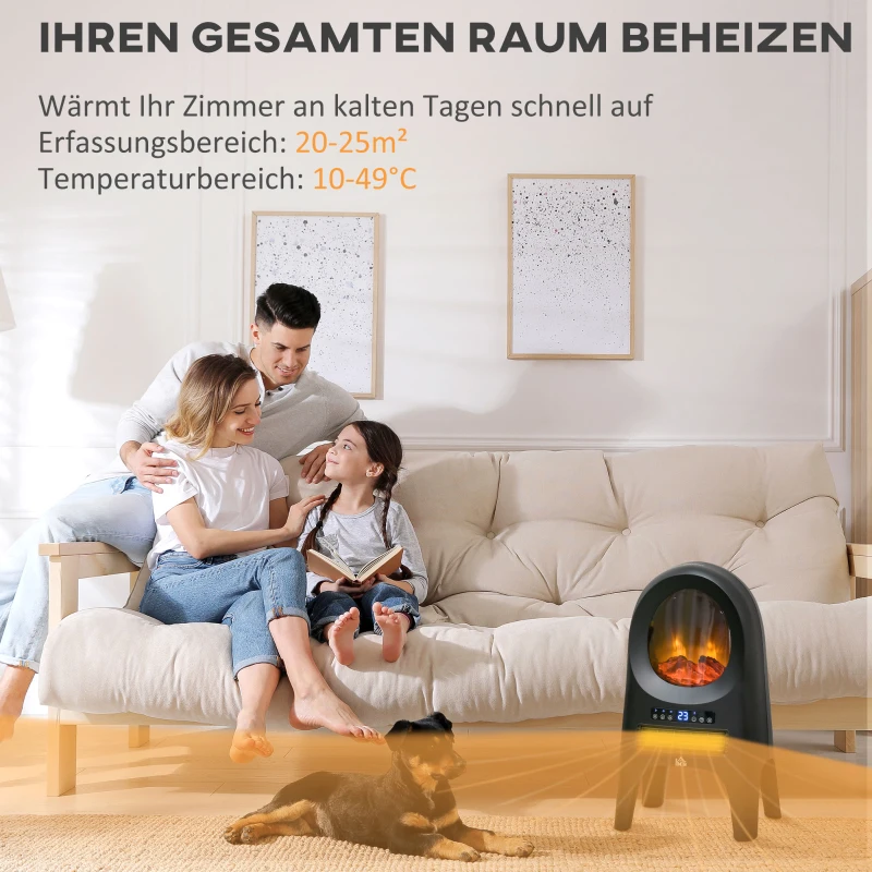 HOMCOM Elektroheizung, 3 Modi, 10-49° C, mit Fernbedienung, LED-Flammen, freistehend, schwarz, 33,7 x 25,5 x 60,4cm