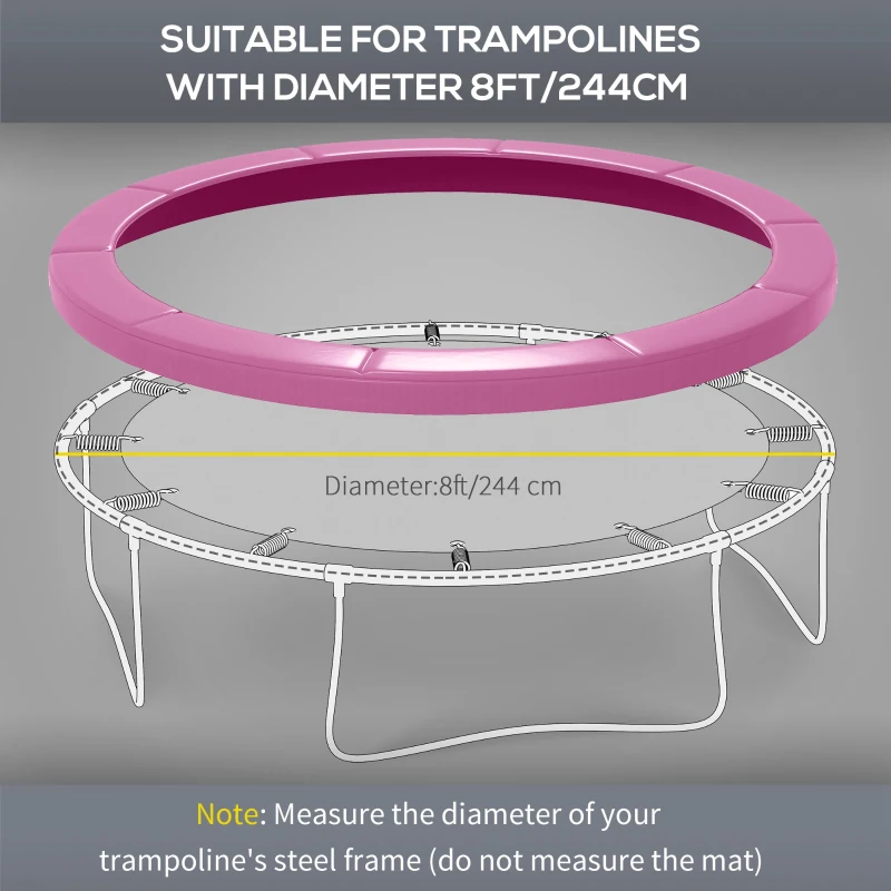 SPORTNOW 8FT Trampoline Spring Cover, Plastic Trampoline Pad Replacement with Elastic Cord, Waterproof, UV Resistant and Tear-Resistant, Pink