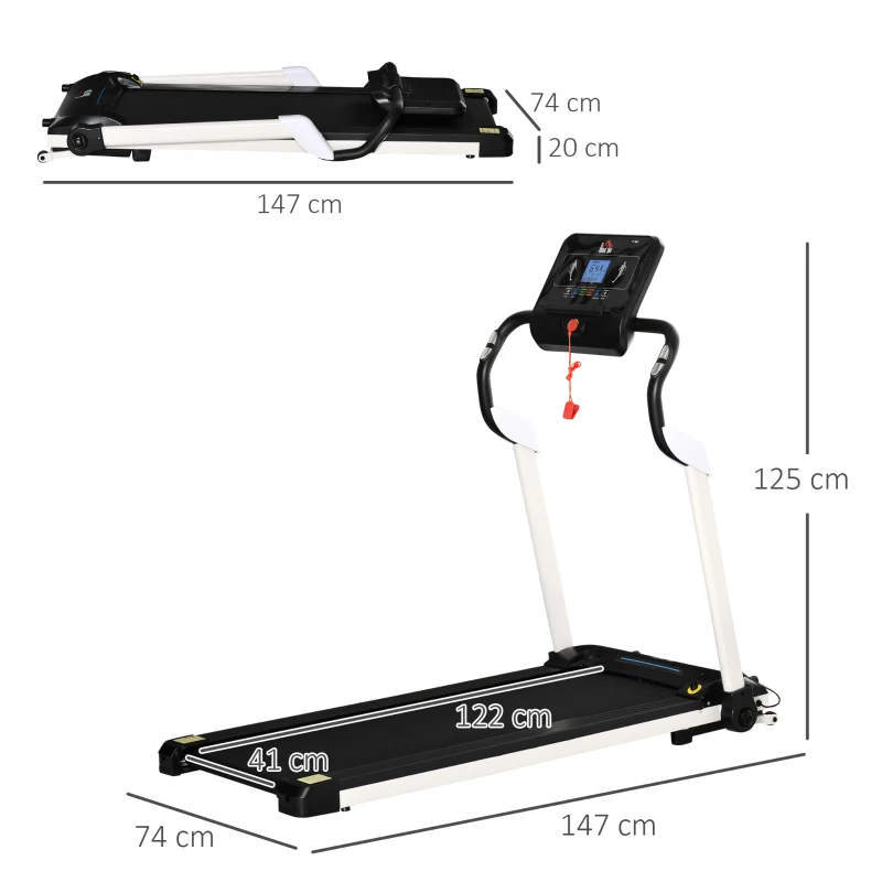 HOMCOM Tapis de course électrique pliable 1-12 km/h 400 W tapis roulant écran LED support de téléphone bande extra-large antidérapant acier PP ABS 147 x 74 x 125 cm noir