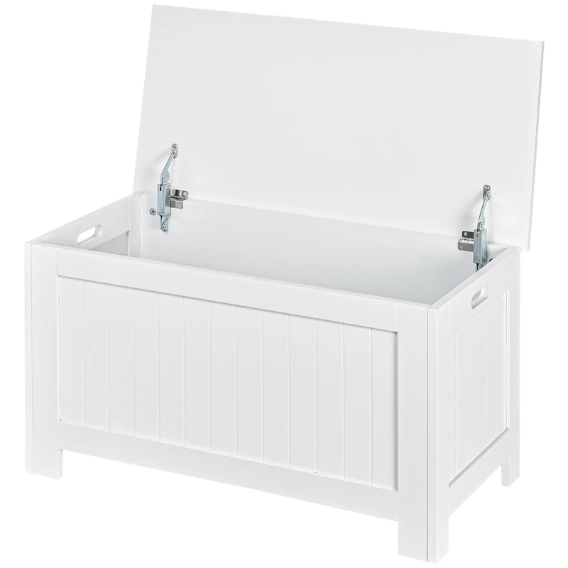 HOMCOM Lift Top Storage Chest Toy Box Organizer with Lid and Safety Hinges for Bedroom Entryway Living Room - White