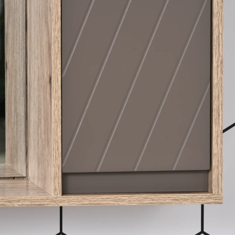 HOMCOM Spiegelschrank Badschrank Hängeschrank Badmöbel Wandschrank Mehrzweckschrank, Spanplatte+MDF, Grau+ Natur,57 x 14,2 x 49,2 cm