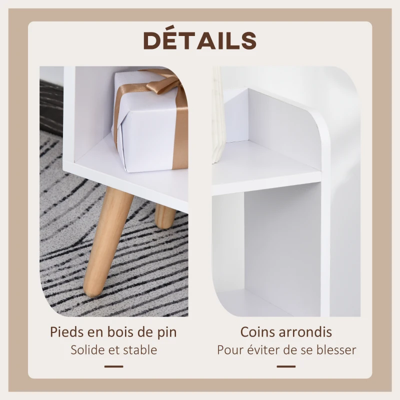 HOMCOM Meuble buffet scandinave bibliothèque meuble de rangement en bois panneaux de particules blanc gris