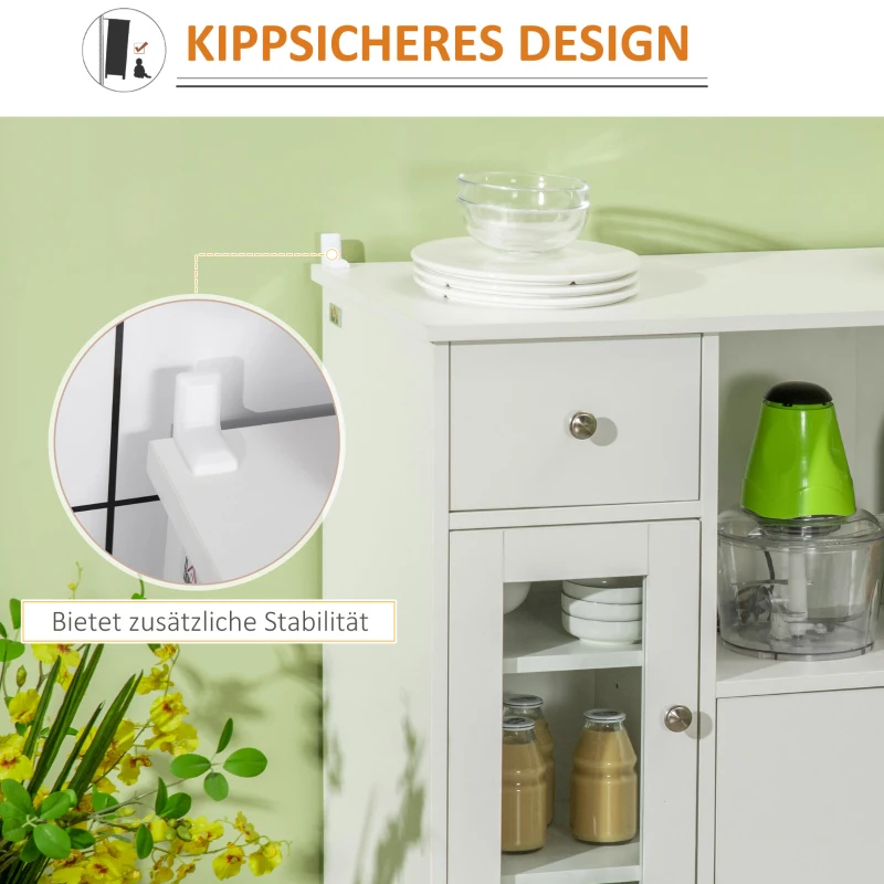 HOMCOM Sideboard, Kommode, doppeltüriges Schrankfach, verstellbare Einlegeböden, Kippschutz, Weiß, 80 x 30 x 82cm