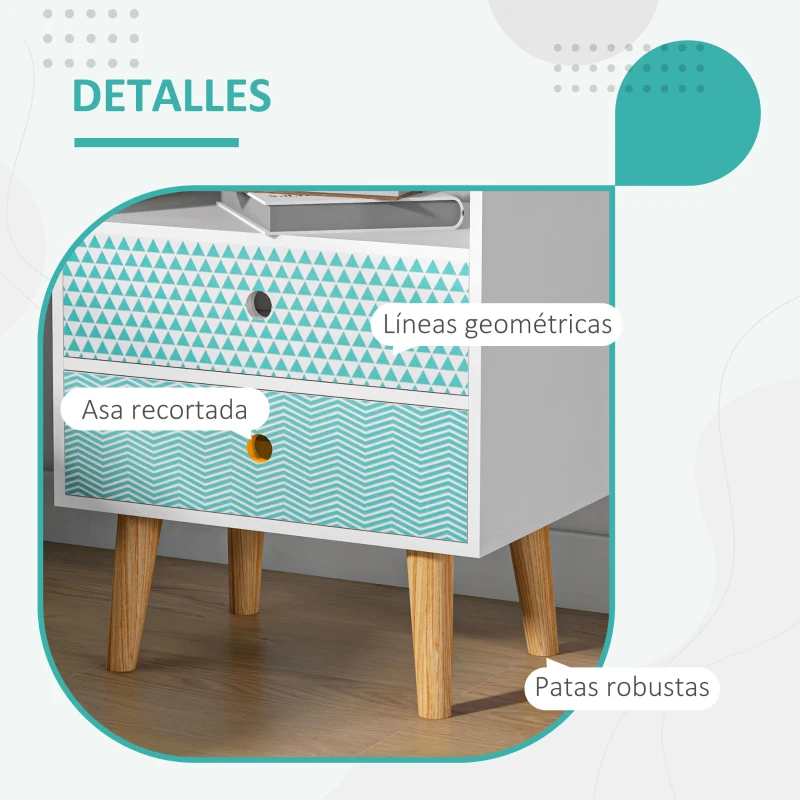 HOMCOM Cómoda de Madera Cajonera con 2 Cajones Mesita de Noche con Estante Abierto para Dormitorio Salón 45x30x65 cm Blanco