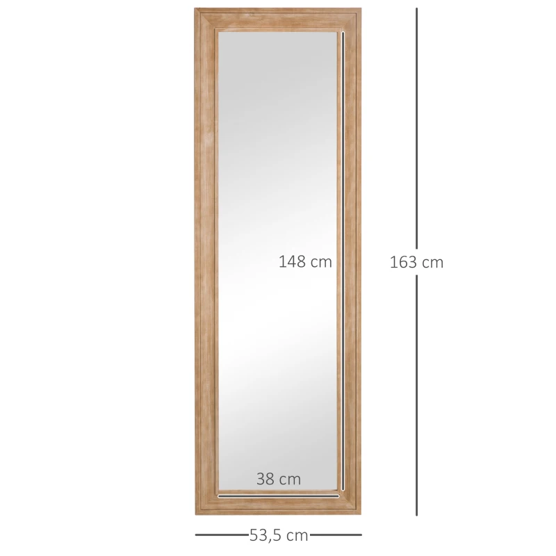 HOMCOM Espejo de Pared Cuerpo Entero 163x53,5 cm Espejo Colgante Grande de Madera Decoración para Salón Dormitorio Natural