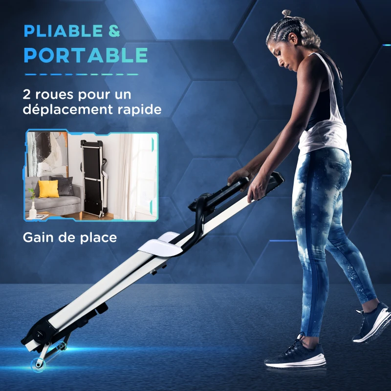 HOMCOM Tapis de course électrique pliable 1-12 km/h 400 W tapis roulant écran LED support de téléphone bande extra-large antidérapant acier PP ABS 147 x 74 x 125 cm noir