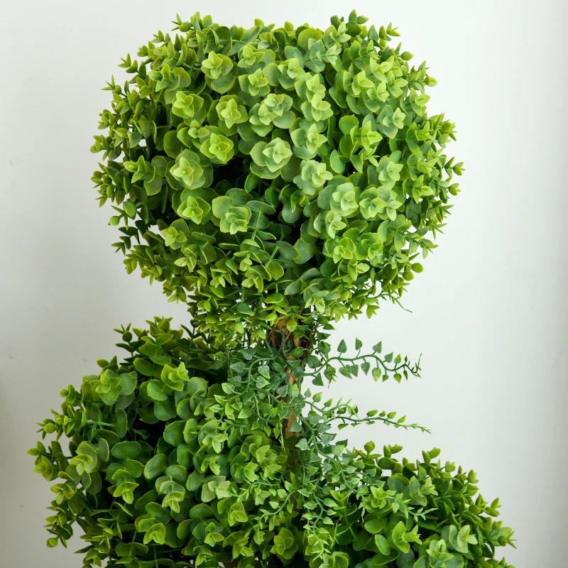 HOMCOM Plante artificielle arbre artificiel 3 boules de buis avec pot ciment, intérieur et extérieur, hauteur 115 cm