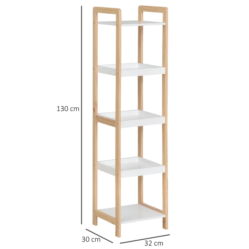 HOMCOM Etagère en Bambou de Salle de Bain étagère Debout 3 paniers + 2 étagères dim. 32L x 30l x 130H cm Beige Blanc