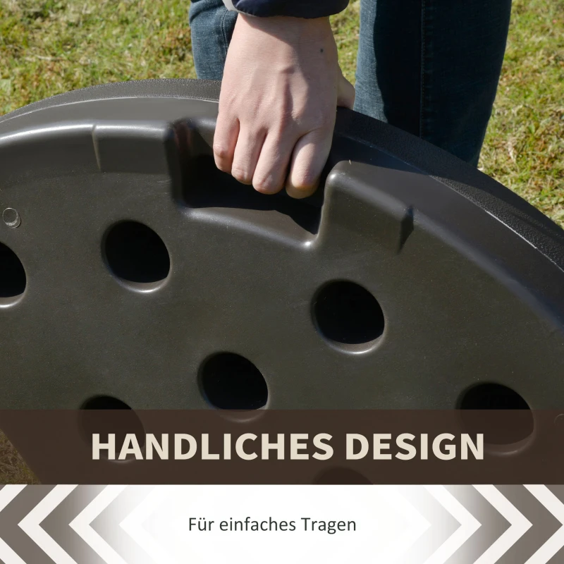 Outsunny Sonnenschirmständer 4-teilig, Schirmgewicht, Schirmständer, Bodenkreuz befüllbar mit Sand/Wasser bis 25/17 kg, Gewichte Sonnenschirmfuß HDPE Kaffee
