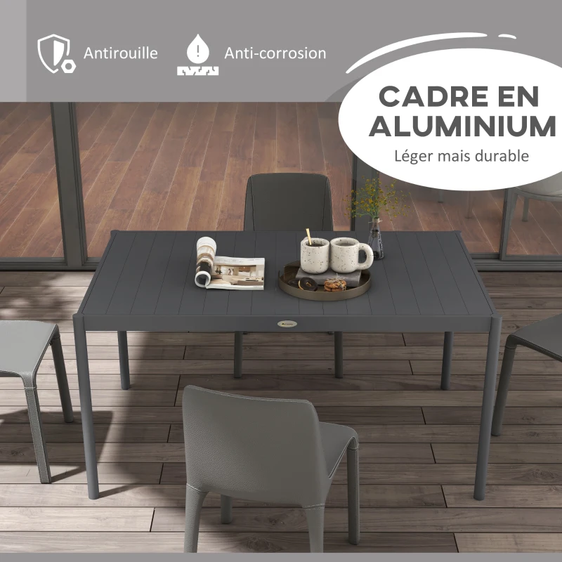 Outsunny Table de jardin rectangulaire pour 6 personnes en aluminium plateau à lattes dim. 145L x 90l x 74H cm gris